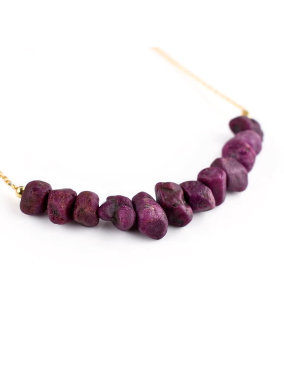 AA Natural Raw Ruby Gemstone Beads Crystals Handmade Jewelry for Women, Birthstone Chakra Healing Energy Stones, 14k Gold Plating 925 Sterling Silver, Birthday Gift for her (Necklace)