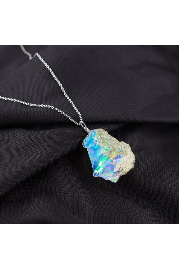 AA+ Natural Ultra Fire Raw Ethiopian Opal Rough Handmade Dainty Pendant Necklace For Women, Healing Chakra Crystals, Birthstone Jewelry, Rhodium Plated 925 Sterling Silver Chain 20 inch, Gift for Her