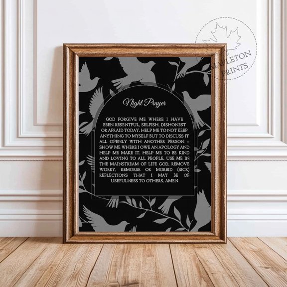 AA Night Prayer Printable Recovery and Healing Wall Art, Unframed Paper Poster 16x20in