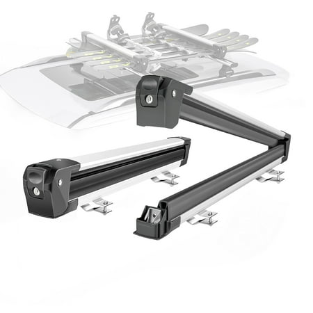 AA Products Aluminum Universal Car Ski Roof Racks, 2 Pcs Ski Snowboard Racks Carriers Fits Most Vechicles Equipped Cross Bars - Silver