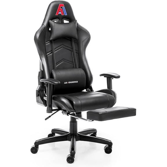 AA Products Gaming Chair Ergonomic High Back Computer Racing Chair Adjustable Office Chair with Footrest, Lumbar Support Swivel Chair - Black