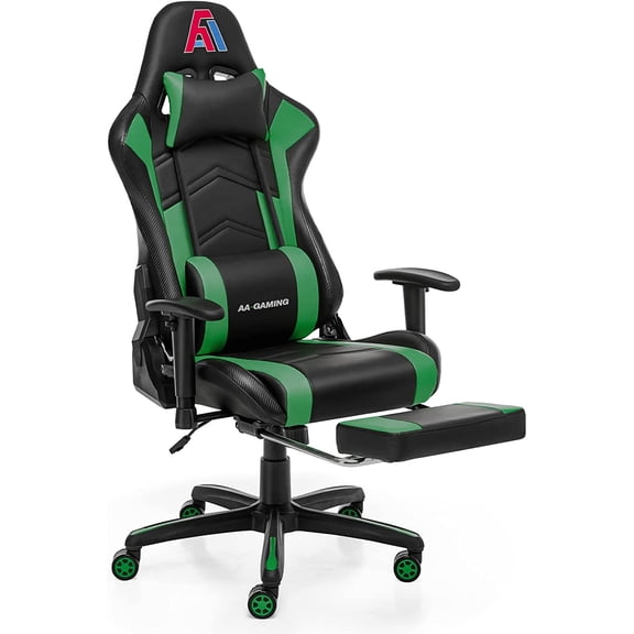 AA Products Gaming Chair High Back Ergonomic Computer Racing Adjustable Gamer Chair with Footrest, Lumbar Support Swivel Chair  Blackgreen