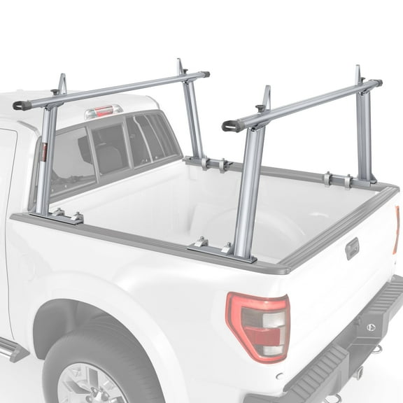 AA-Racks Model APX25 Extendable Aluminum Pick-Up Truck Ladder Rack Silver(No drilling required)