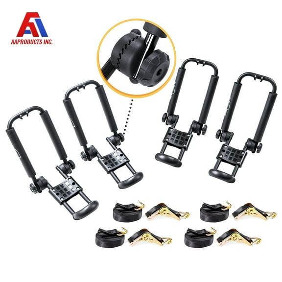 AA-Racks 2 Pair J-Bar Rack Roof Top Mount with 16 Ft Ratchet Lashing Straps, Folding Carrier for Your Canoe, SUP and Kayaks on SUV Car Truck