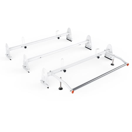 Fullsize Steel Three-Bar Van Ladder Roof Racks with Middle Adjustable Bar and Cargo Roller - White