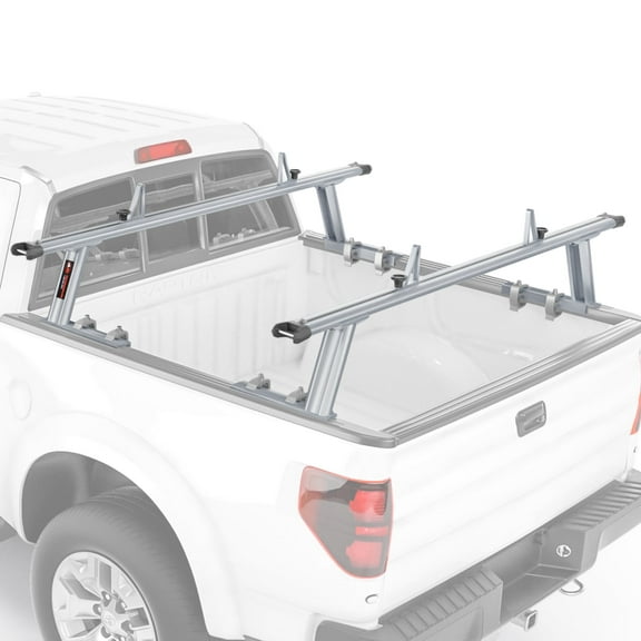 AA-Racks Model APX2502-SLV Low-Profile Utility Aluminum Pick-Up Truck Ladder Rack with Load Stops