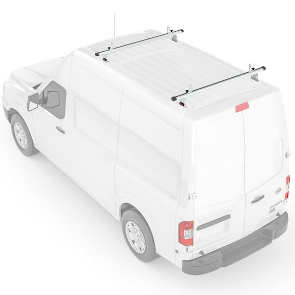 AA-Racks Model AX302-NV Aluminum 2 Bar (72") Van Roof Rack System With Ladder Stopper White, Fits: Nissan NV (AX302-72(2)-WHT-NV)