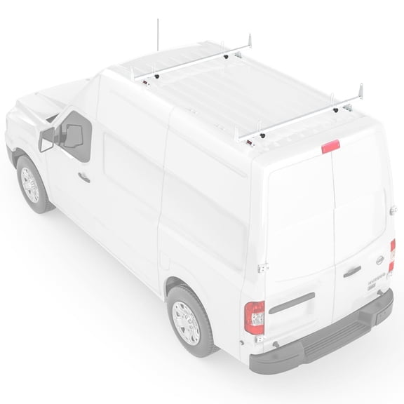 AA-Racks Compatible NV 2012-On Heavy Gauge Steel 2 Bar Van Roof Rack System w/Ladder Stopper White