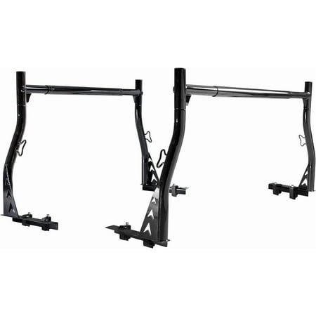 AA-Racks Model X33 Low-Profile Pickup Truck Ladder Racks with (8) Non-Drilling C-Clamps Steel Utiity Two-bar Set - Matte Black