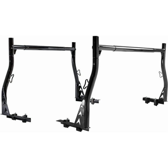 AA-Racks Model X33 Low-Profile Pickup Truck Ladder Racks with (8) Non-Drilling C-Clamps Steel Utiity Two-bar Set - Matte Black