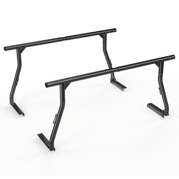 AA-Racks Model X3502 800Ibs Capacity Extendable Steel Pick-Up Truck Ladder Rack Two-bar Set - Matte Black