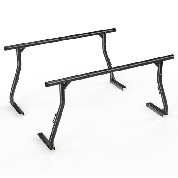 AA-Racks Model X3502 800Ibs Capacity Extendable Steel Pick-Up Truck Ladder Rack Two-bar Set - Matte Black