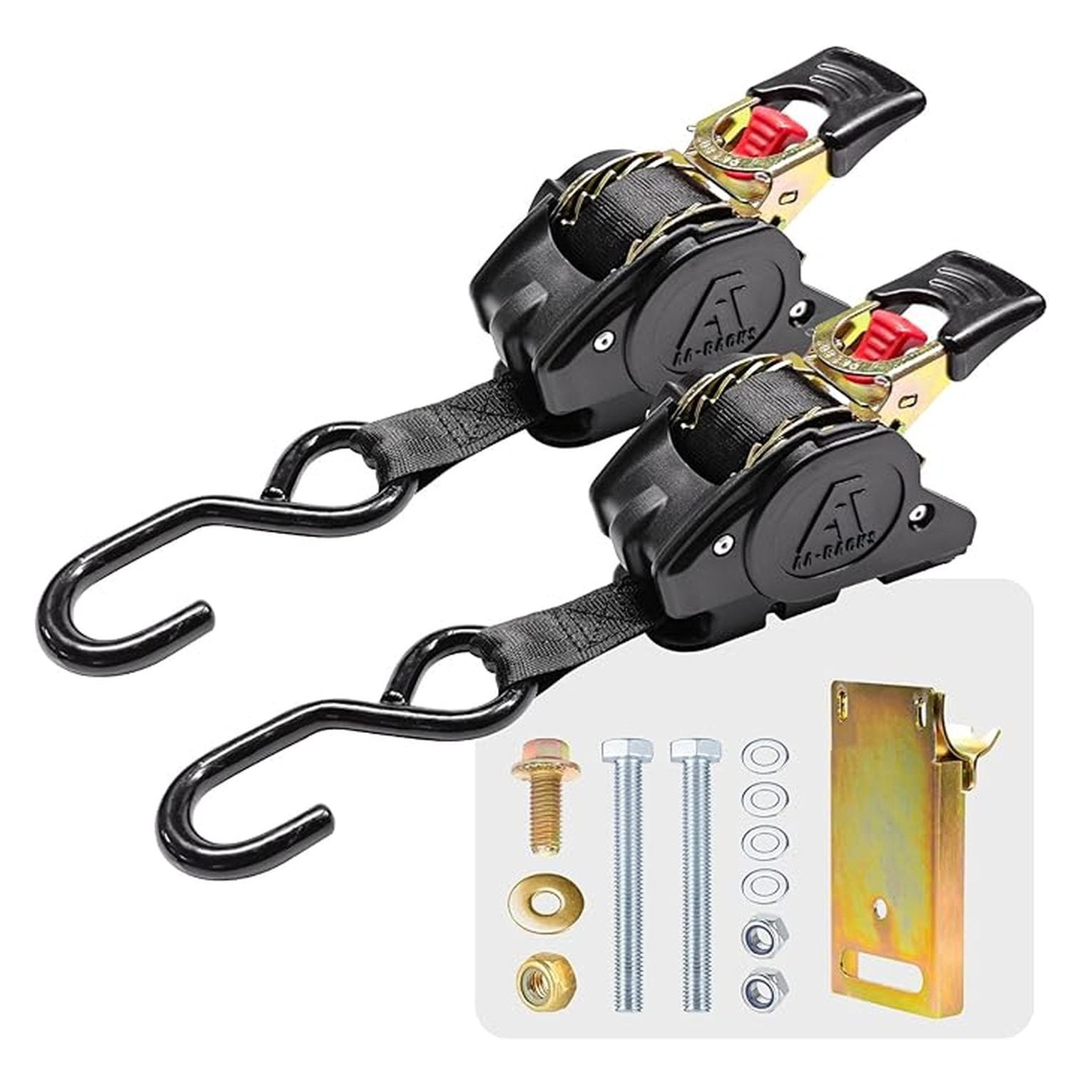 AA-Racks Retractable Ratchet Straps (2 Pack) - 1 Inch x 9 Ft 1200lbs ...