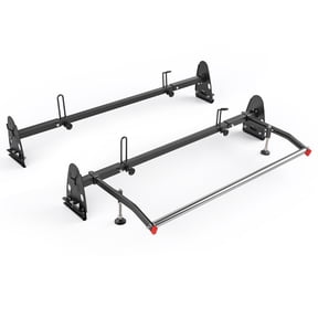 AA-Racks Model RX27 Fullsize Steel Two-Bar Van Ladder Roof Rack with Rear Cargo Roller - Black