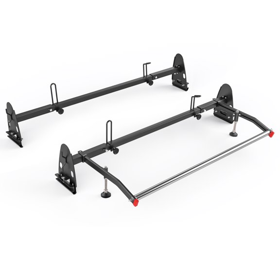 AA-Racks Model RX27 Fullsize Steel Two-Bar Van Ladder Roof Rack with Rear Cargo Roller - Black