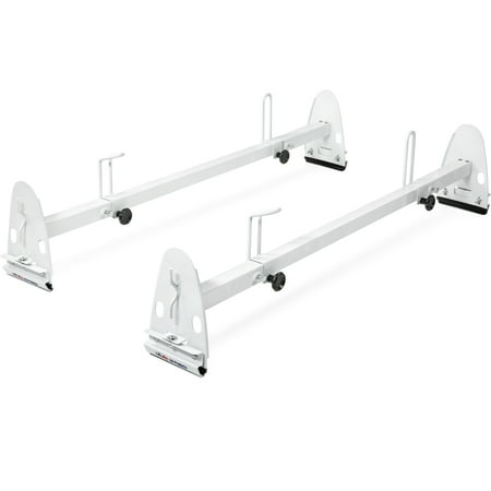 AA-Racks Steel Square Two (2) Bar Van Roof Rack With Ladder Stopper - White (X27-WHT)