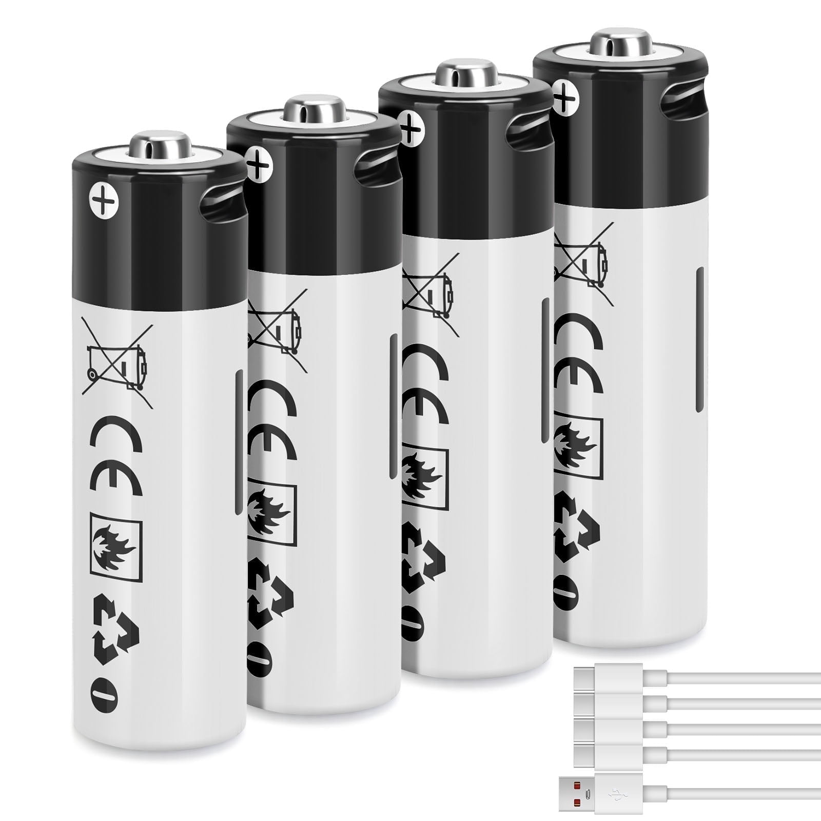 AA Rechargeable Batteries 4 Packs,1.5V 2400mWh USB AA Lithium Batteries