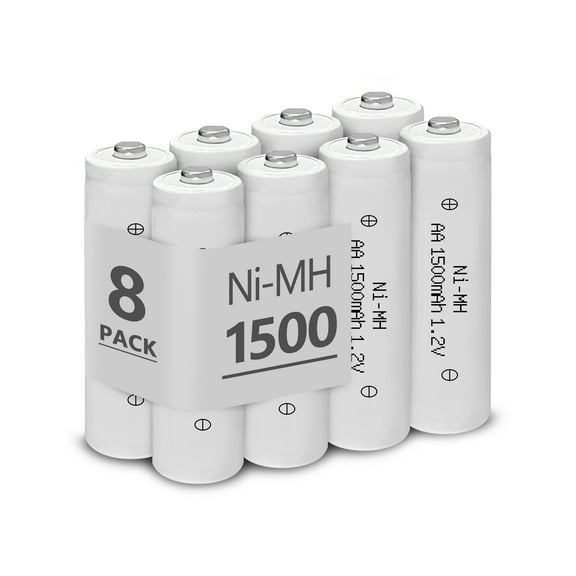 AA Rechargeable Batteries NIMH 1.2V Double A 1500mAh High Capacity Battery Pre-Charged Battery for Solar Light Electronic Toys Household Devices Replacement, 8 Pack, White