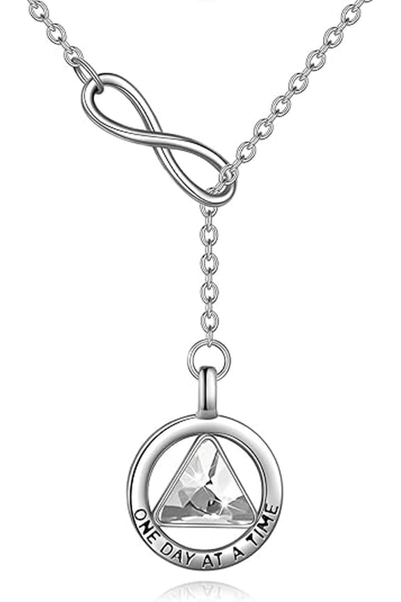 AA Recovery Necklace Sterling Silver Crystal AA Alcoholics Anonymous Recovery Sobriety Pendant Sober Jewelry Gifts for Women