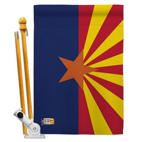 AA-SS-HS-140503-IP-BO-D-US18-AG 28 x 40 in. Arizona States Impressions Decorative Vertical Double Sided House Flag Set & Pole Bracket Hardware Flag Set