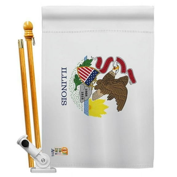 AA-SS-HS-140514-IP-BO-D-US18-AG 28 x 40 in. Illinois States Impressions Decorative Vertical Double Sided House Flag Set & Pole Bracket Hardware Flag Set