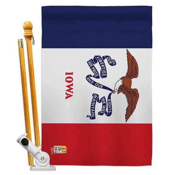 AA-SS-HS-140516-IP-BO-D-US18-AG 28 x 40 in. Iowa States Impressions Decorative Vertical Double Sided House Flag Set & Pole Bracket Hardware Flag Set
