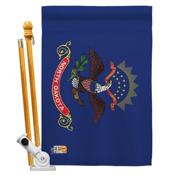 AA-SS-HS-140535-IP-BO-D-US18-AG 28 x 40 in. North Dakota States Impressions Decorative Vertical Double Sided House Flag Set & Pole Bracket Hardware Flag Set