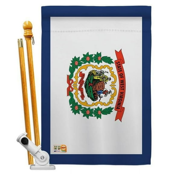 AA-SS-HS-140549-IP-BO-D-US18-AG 28 x 40 in. West Virginia States Impressions Decorative Vertical Double Sided House Flag Set & Pole Bracket Hardware Flag Set
