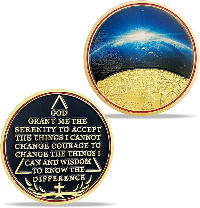 AA Sobriety Chip One Day at A Time AA Medallion Serenity Prayer Medal
