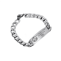 AA Sobriety Gift for Dad One Day At Time Inspirational Fist Bump Bracelet Men's Stainless Steel Curb Bracelet Addicts Recovery Jewelry Recoverying Gifts for Father Sober Anniversary, 8.66''