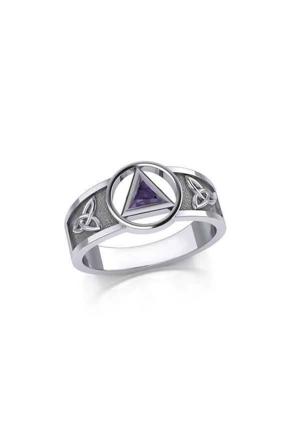 AA Symbol Recovery Trinity 925 Sterling Silver Genuine Amethyst Ring Jewelry
