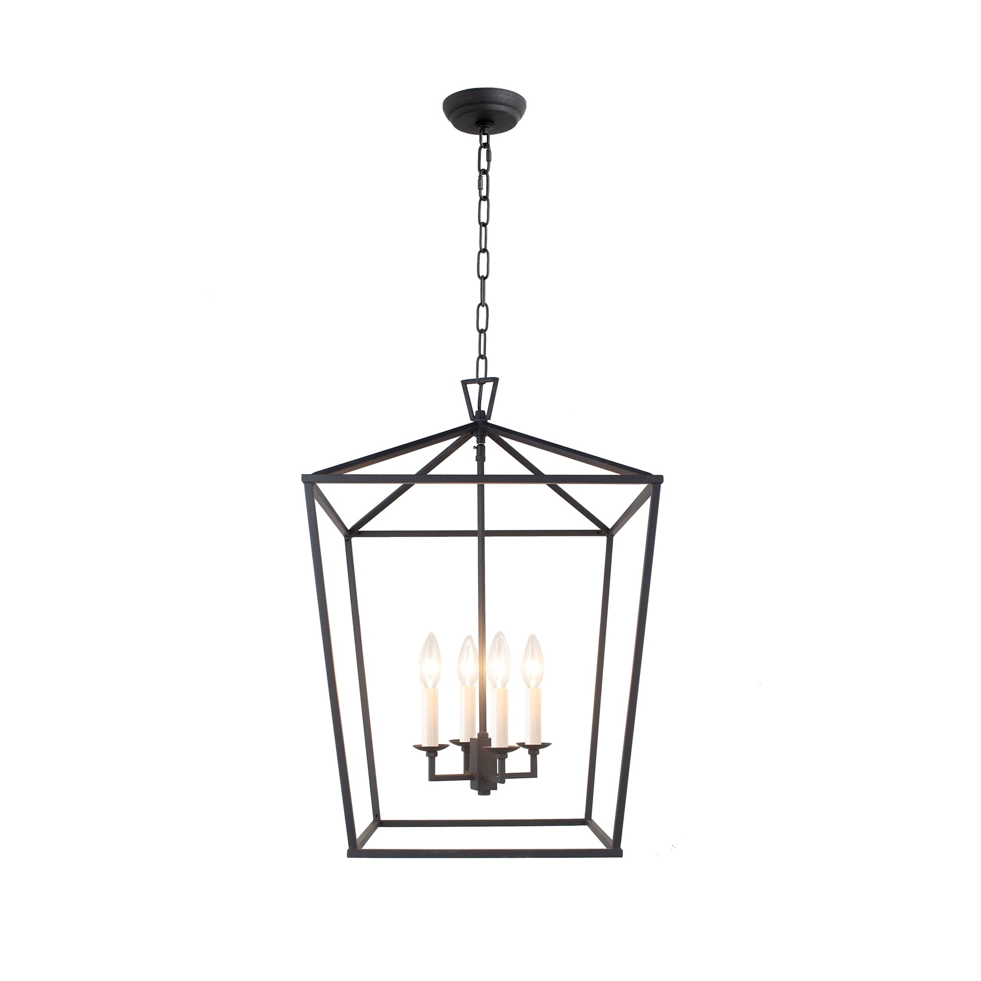 Antique Black Metal 4-Light Candle Chandelier