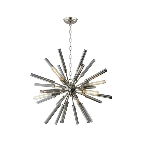 AA Warehousing 6 Light Sputnik Chandelier in Polished Nickel Finish and Hollow Smoke Glass Rods - Polished Nickel - Polished Nickel