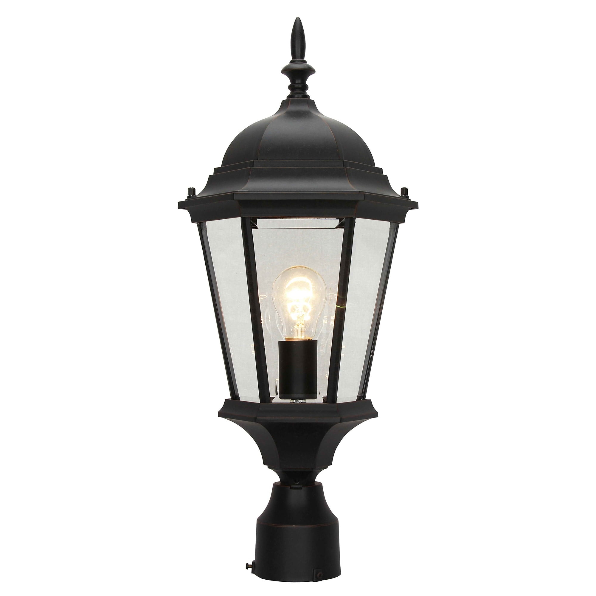 Welbourne Textured Black Outdoor Post Lantern with Clear Beveled Glass