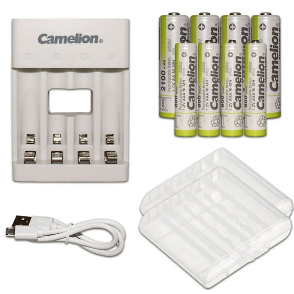 AA and AAA Ni-Mh Camelion Rechargeable Batteries (4aa & 4aaa) + Charger Bundle