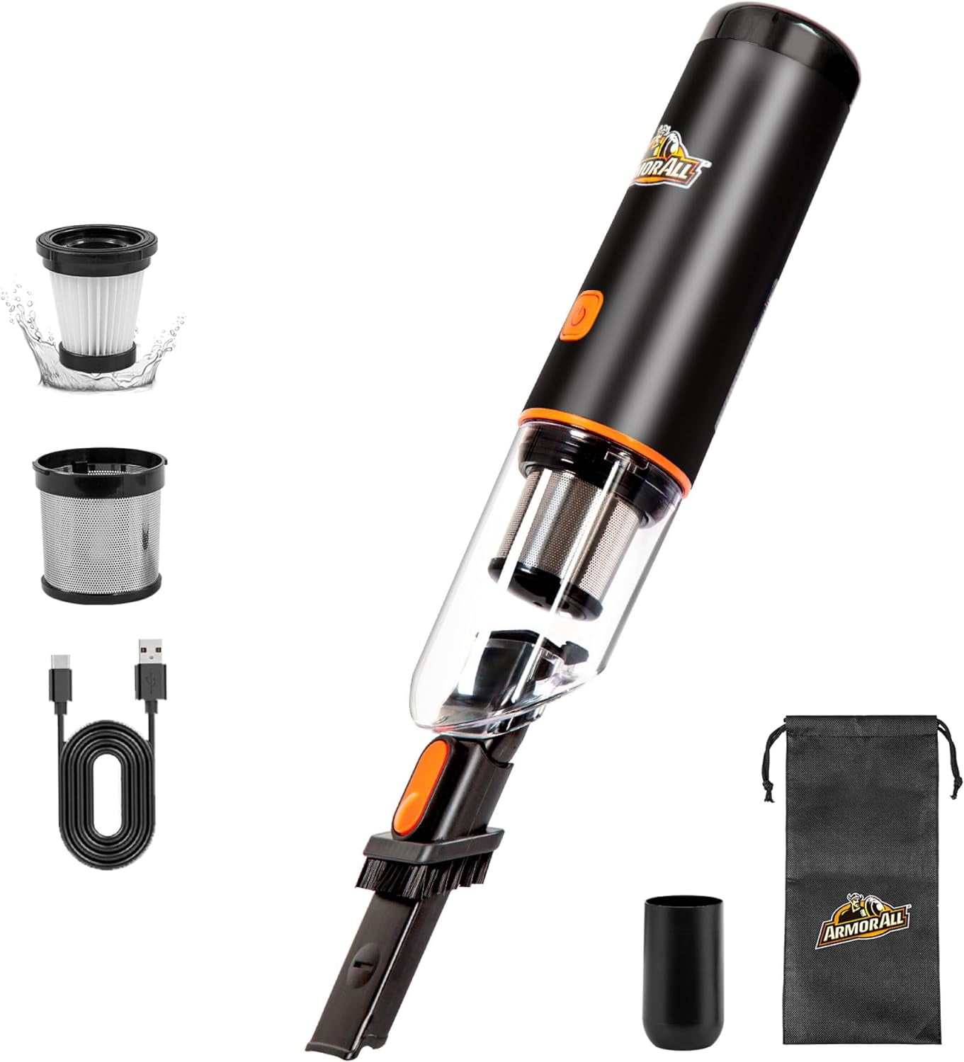 AA07V2 0901 Cordless Car Vacuum Handheld Mini Cleaner for Interior Home, Orange