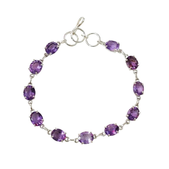 AAA Amethyst Gemstone Bracelet, Natural Amethyst Bracelet, February Birthstone, 925 Silver jewelry, Silver bracelet, Bracelet for anniversary, Christmas, Womens Bracelet, Handmade Bracelet