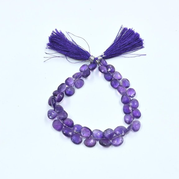 AAA+ Amethyst Heart Shape Beads, Amethyst Faceted Heart Briolette, Natural Amethyst Briolette, 7-8 MM Purple Amethyst Gemstone for Custom