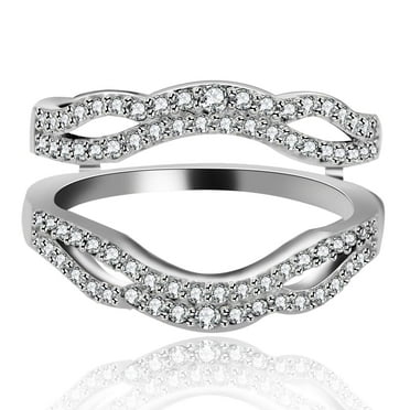 AAA CZ Pave Band Inset Guard Enhancers Anniversary Engagement Wedding Ring Set 925 Sterling Silver (Size 10.5)