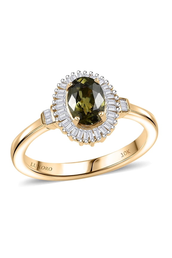 AAA Demantoid Garnet and GH I2 Diamond 1.15 ctw Heirloom Spark Ring in 10K Yellow Gold Size 7 Christmas Gifts