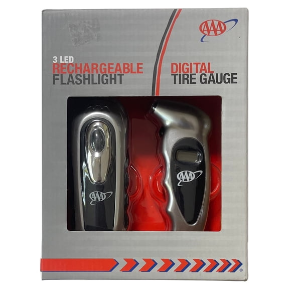 AAA Digital Tire Gauge and Rechargeable LED Flashlight Set