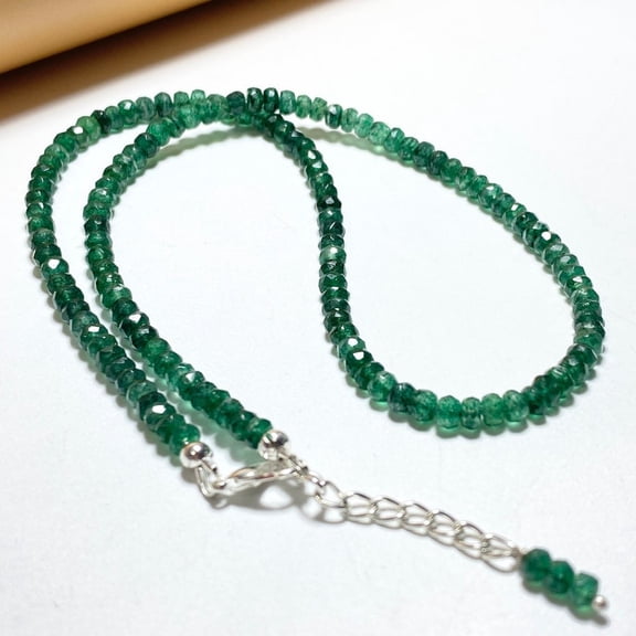 AAA Emerald Faceted Beaded Necklace: Genuine Green Gemstone