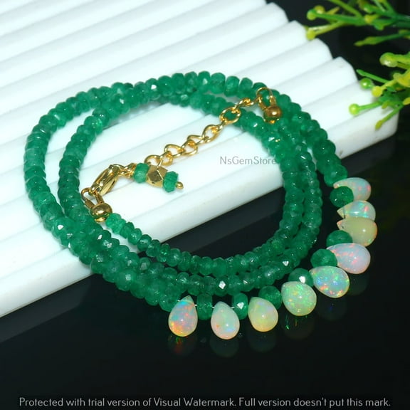 AAA Emerald and Opal Beaded Necklace - Gold & Silver Finish
