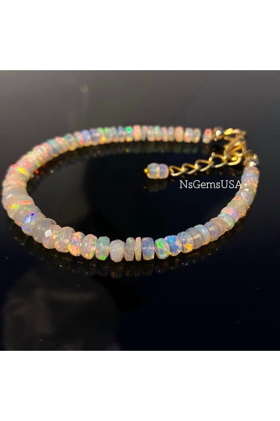 AAA Ethiopian Opal Bracelet: 925 Sterling Silver, Rainbow Fire Faceted Beads Bracelet, Handmade Jewelry, Gift Bracelet