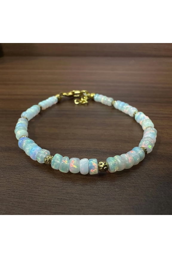 AAA Ethiopian Opal Bracelet: Natural White Fire Opal Jewelry, Gold Finish