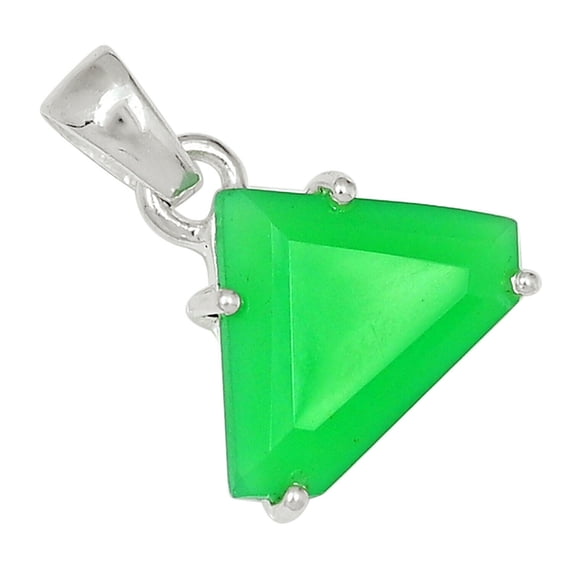 AAA Faceted Chrysoprase 925 Sterling Silver Pendant Jewelry ALLP-12805