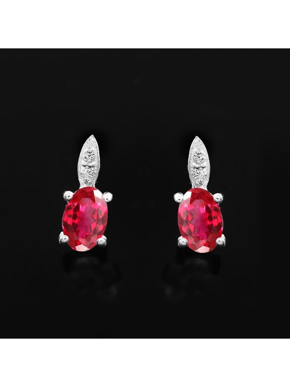 AAA Flawless Oval Mozambique Ruby Stud Earrings: Handmade 925 Sterling Silver, Engagement Earring, Proposal Gift, Tops Studs,
