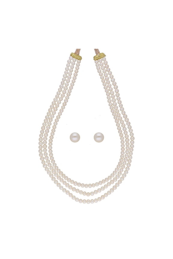 AAA Freshwater Three Multi-Strand Pearl Necklace Set For Womens