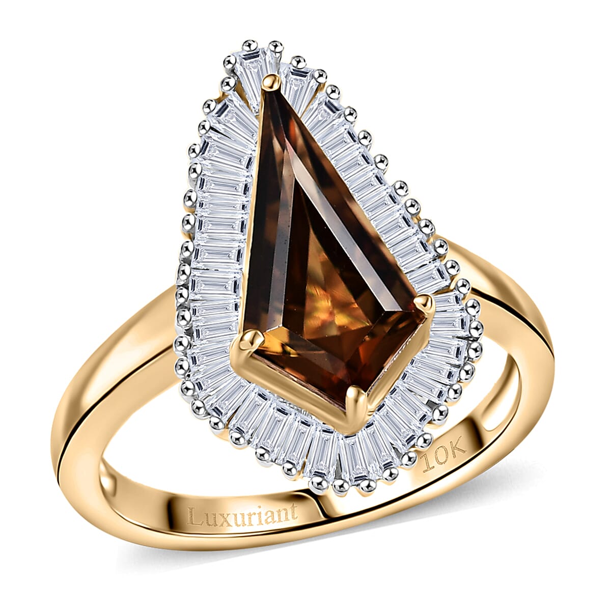 SHOP LC DELIVERING JOY AAA Golden Turkizite and Luxuriant Lab Grown Diamond VS 2.65 ctw Brilliance of Kite Ring in 10K Yellow Gold Size 7 Gifts
