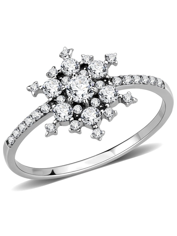 AAA Grade Clear CZ on Snowflake Shape Stainless Steel Womens eternity Pave Thin Band - Size 9